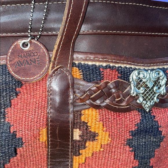 Marco Avane Brown & Copper Patterned Shoulder Bag w/Dark Brown Leather Straps - Picture 2 of 6